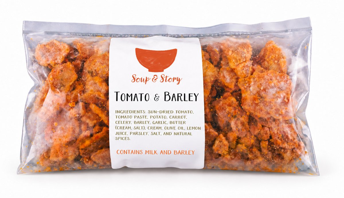 Soup & Story Tomato & Barley packaged soup